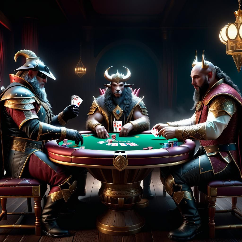 Bison Playing Poker in Detailed Matte Painting