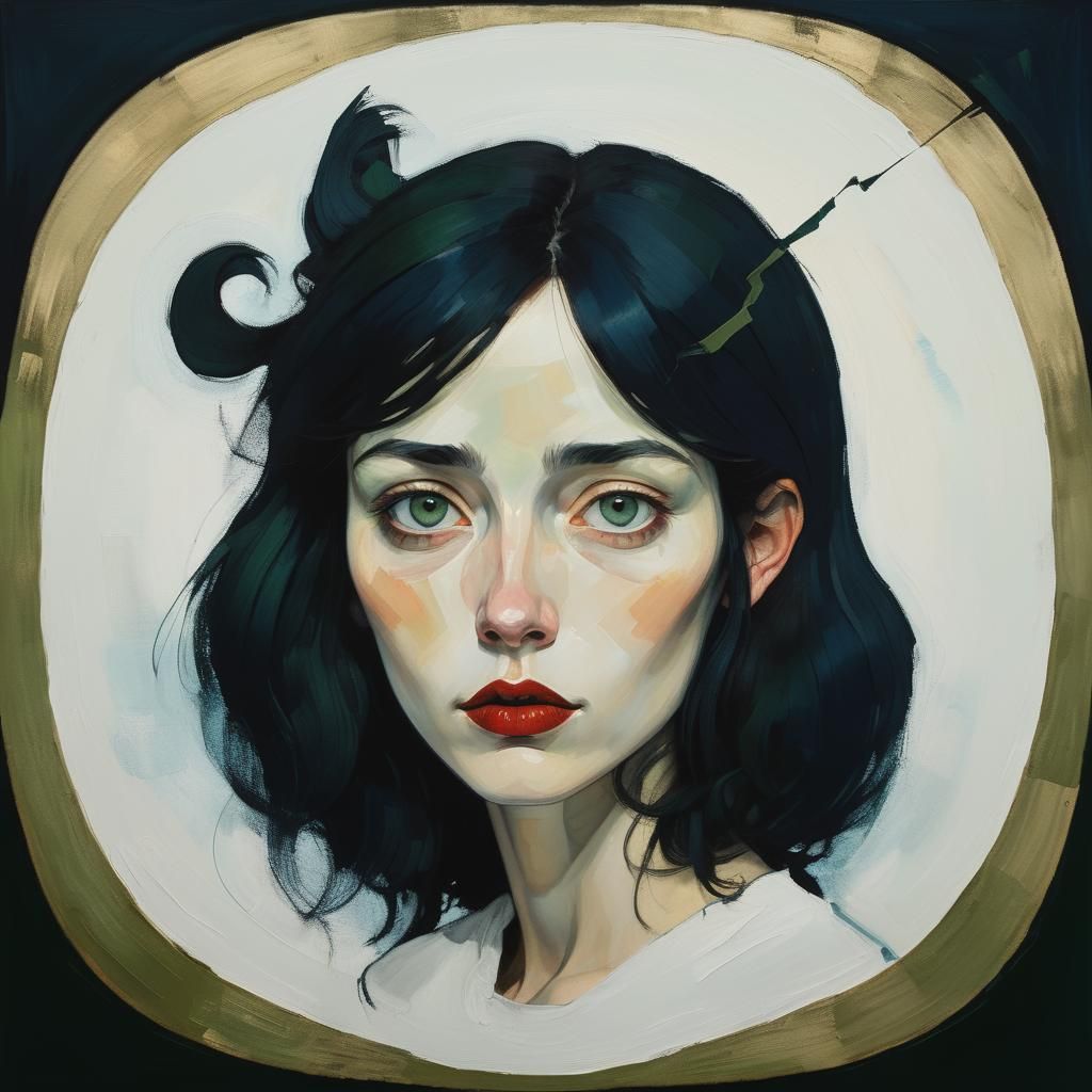 Egon Schiele Style Portrait of Woman in Moonlight