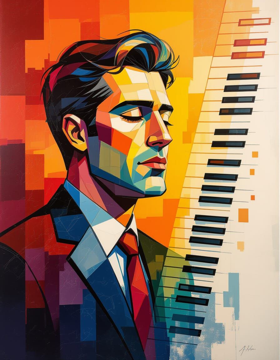 Expressionist Singer with Abstract Musical Score