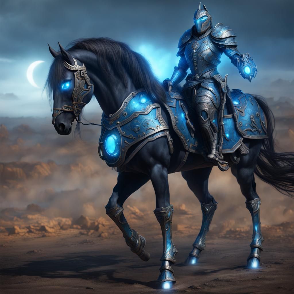 Blue Gem Armored Horse with Glowing Eyes