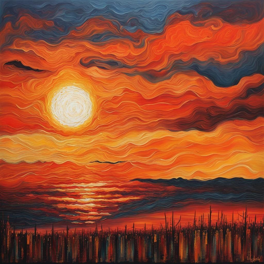 Abstract Sunset Art in Complementary Colors