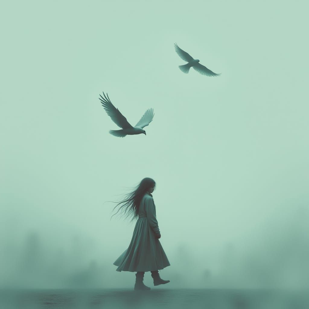 Muted Minimalist Figure Transforms into a Soaring Bird
