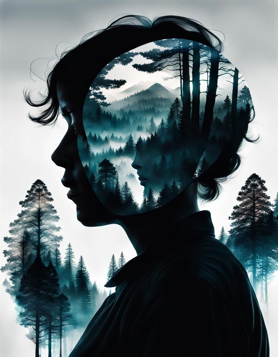 Ornate Forest Portrait in Double Exposure Style