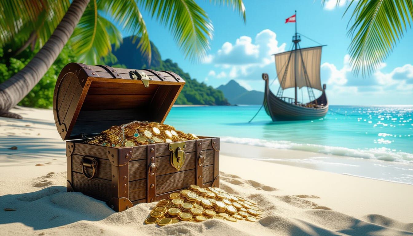 Treasure Chest on Tropical Island Beach