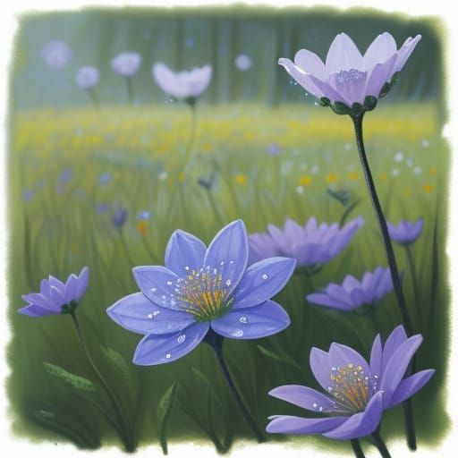 Tusche Meadow Painting With Delicate Wildflowers