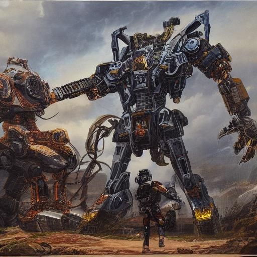 Satyr and Bipedal Ram Mecha in Garage