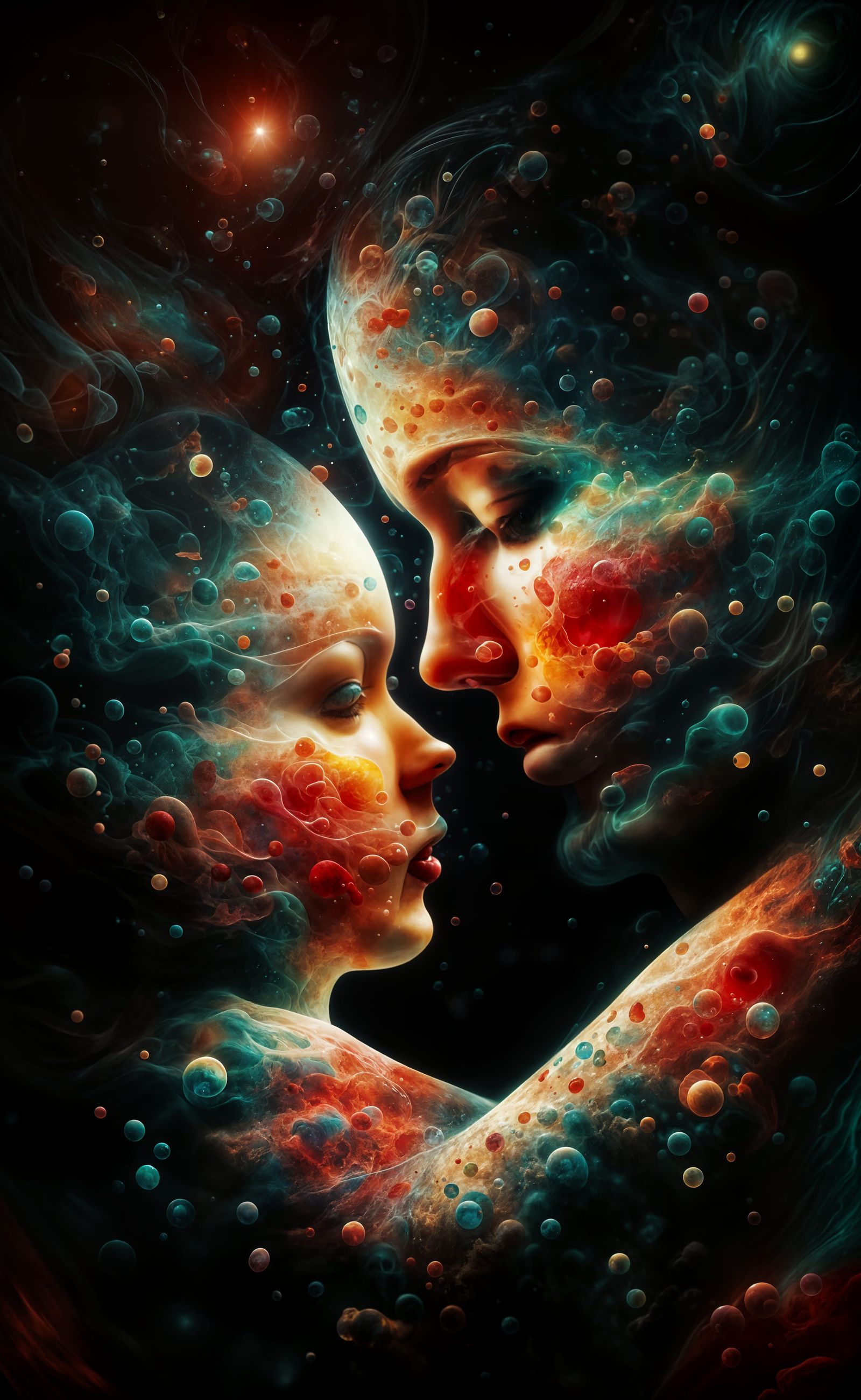 Mother and Baby in Vibrant Fractal Bond