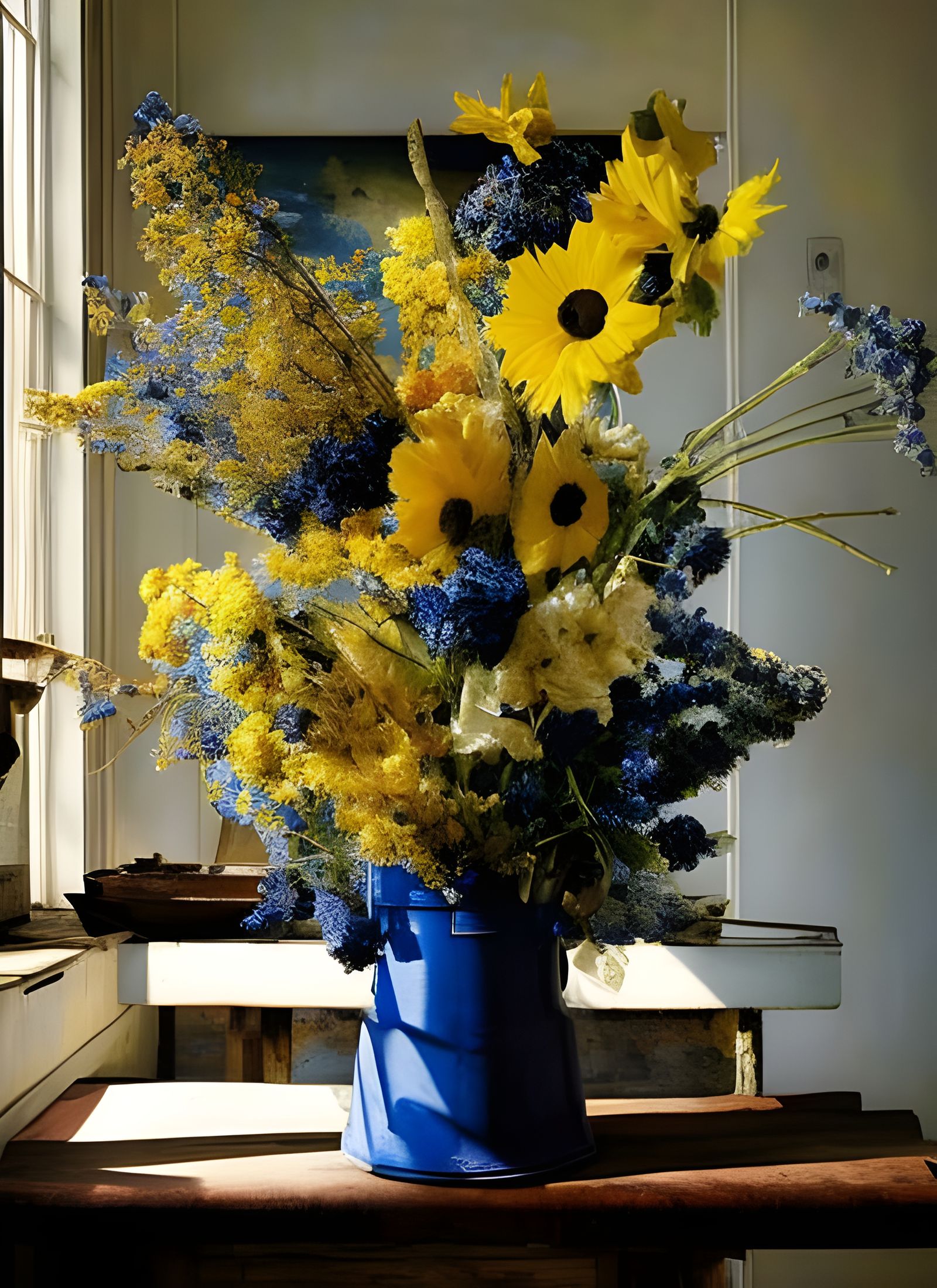 Dried Flowers on Butcher Table, Hyperrealist Painting