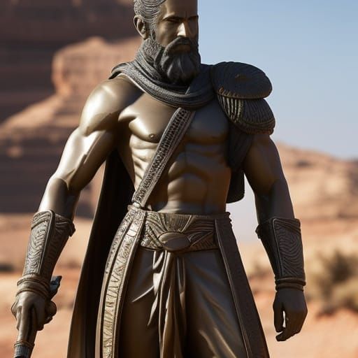 Earth Genasi Ranger Marble Statue in Desert Biome