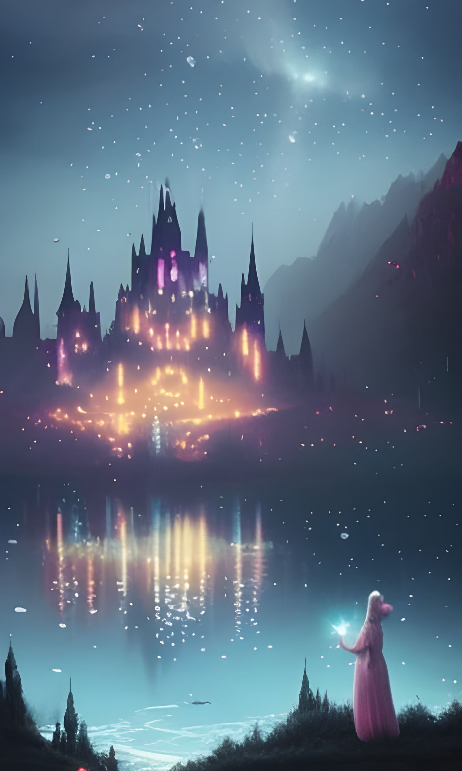 Starry Night Kingdom Castle by Greg Rutkowski