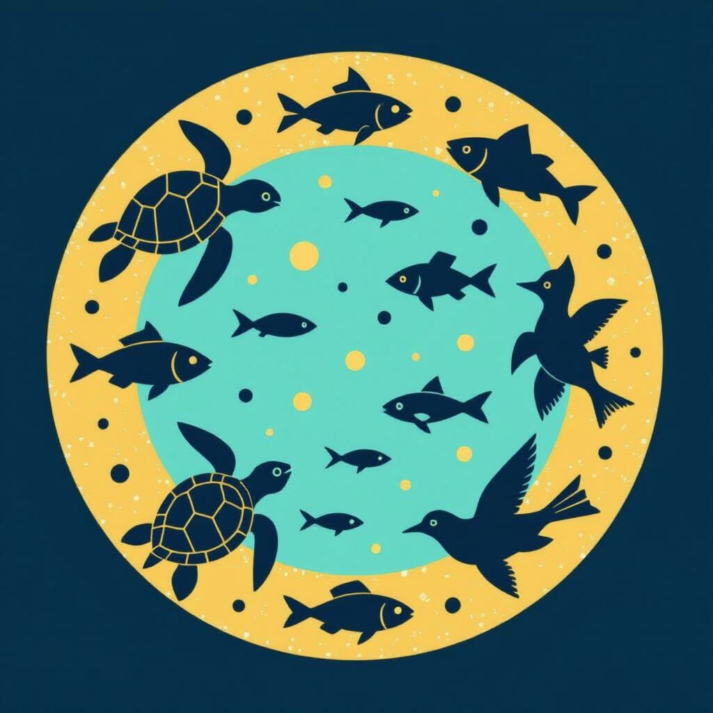 Minimalist Turtle, Fish, and Bird Logo Design