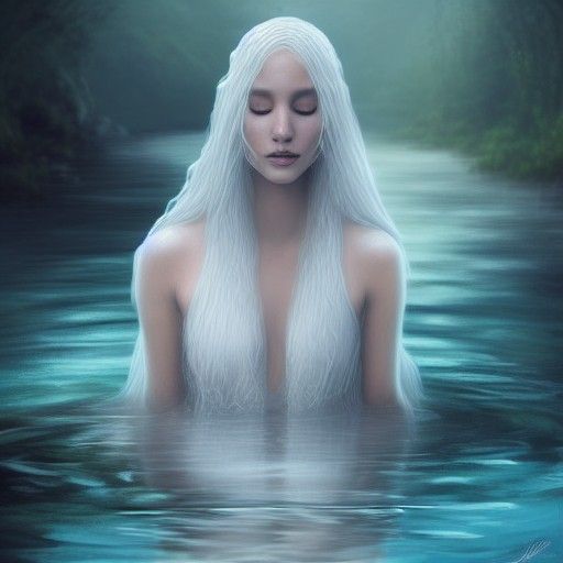 Water Maiden in River: Photorealistic Auroracore Image