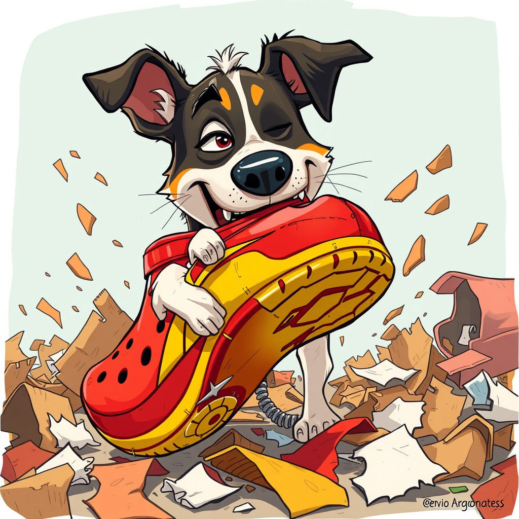 Playful Dog with Lightning McQueen Croc Shoe