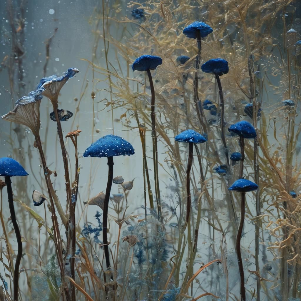 Macro Photograph of Indigo Lactarius Mushrooms