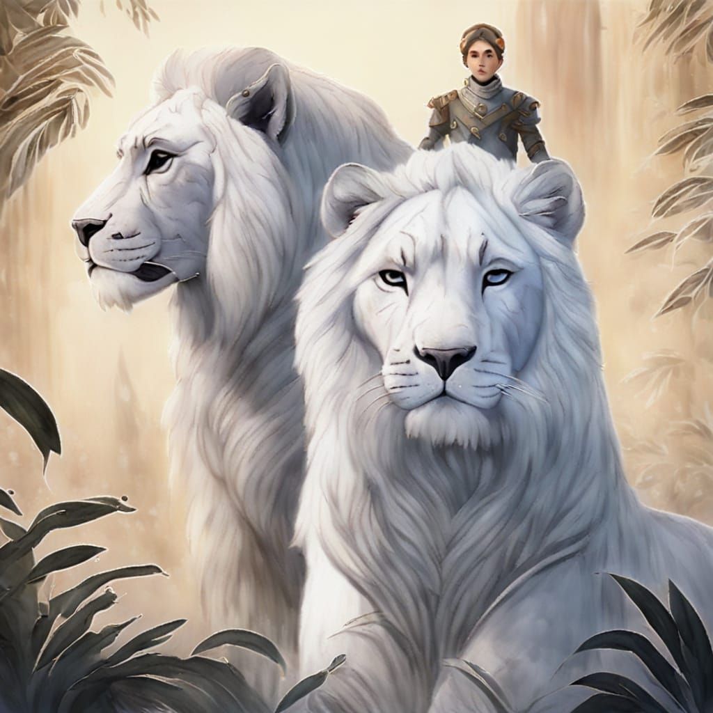 Leia and Noble White Lion Portrait