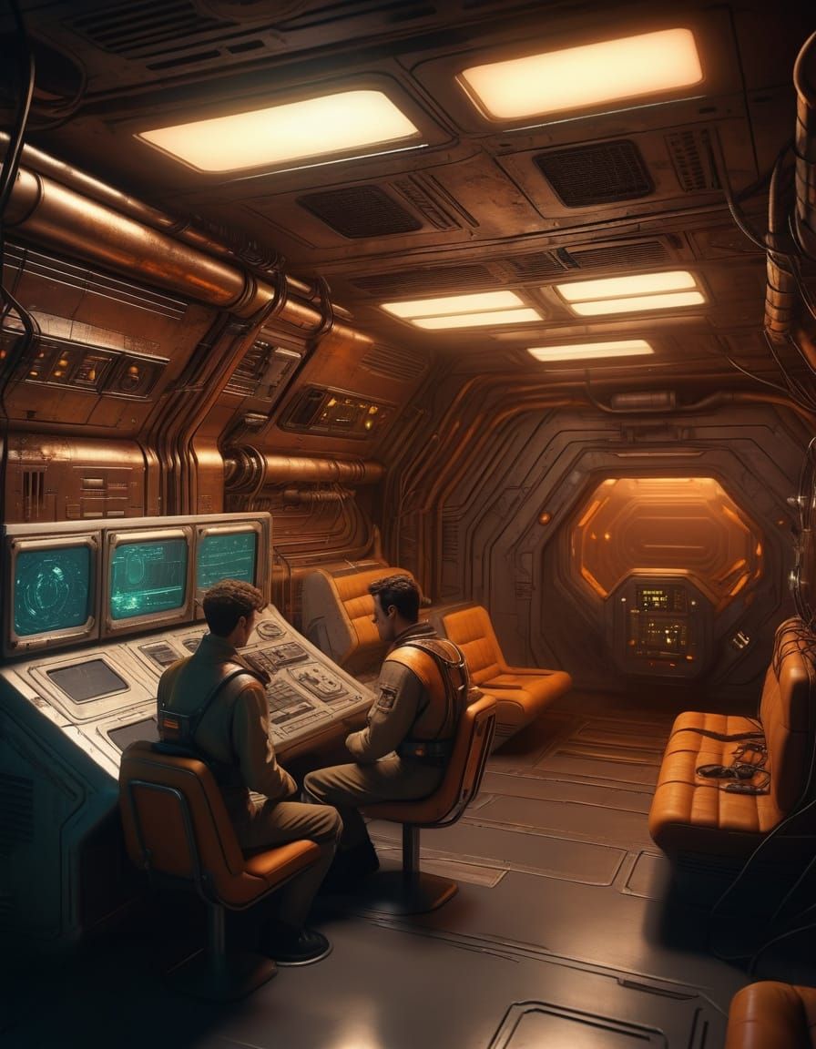Retro-Futuristic Spaceship Interior with Moody, Cinematic Li...