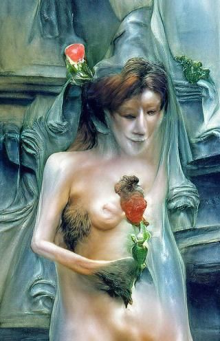 Elegant Nude Female Statue with Bird and Rose