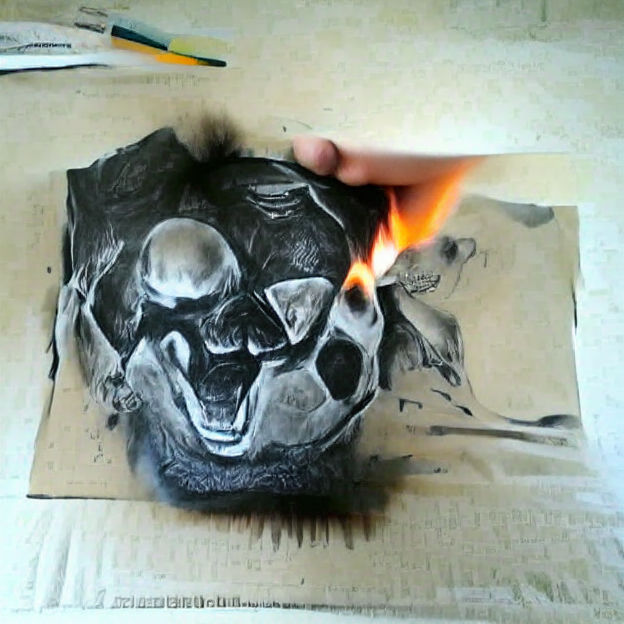 Fiery Skull: A Dramatic Charcoal Drawing