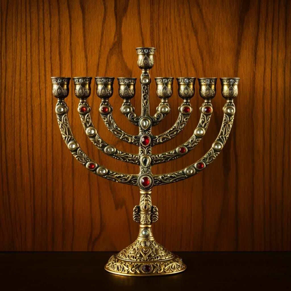 Golden Menorah in Art Nouveau Style