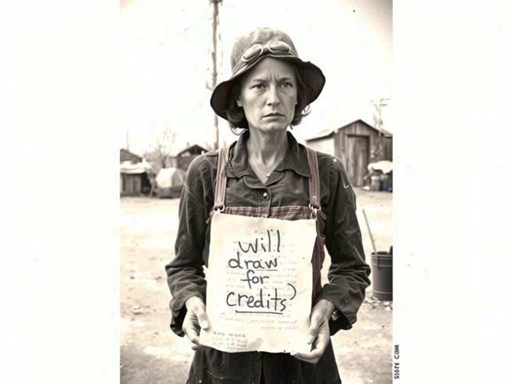 Woman in Hooverville Shantytown, Seeking Credits for Art