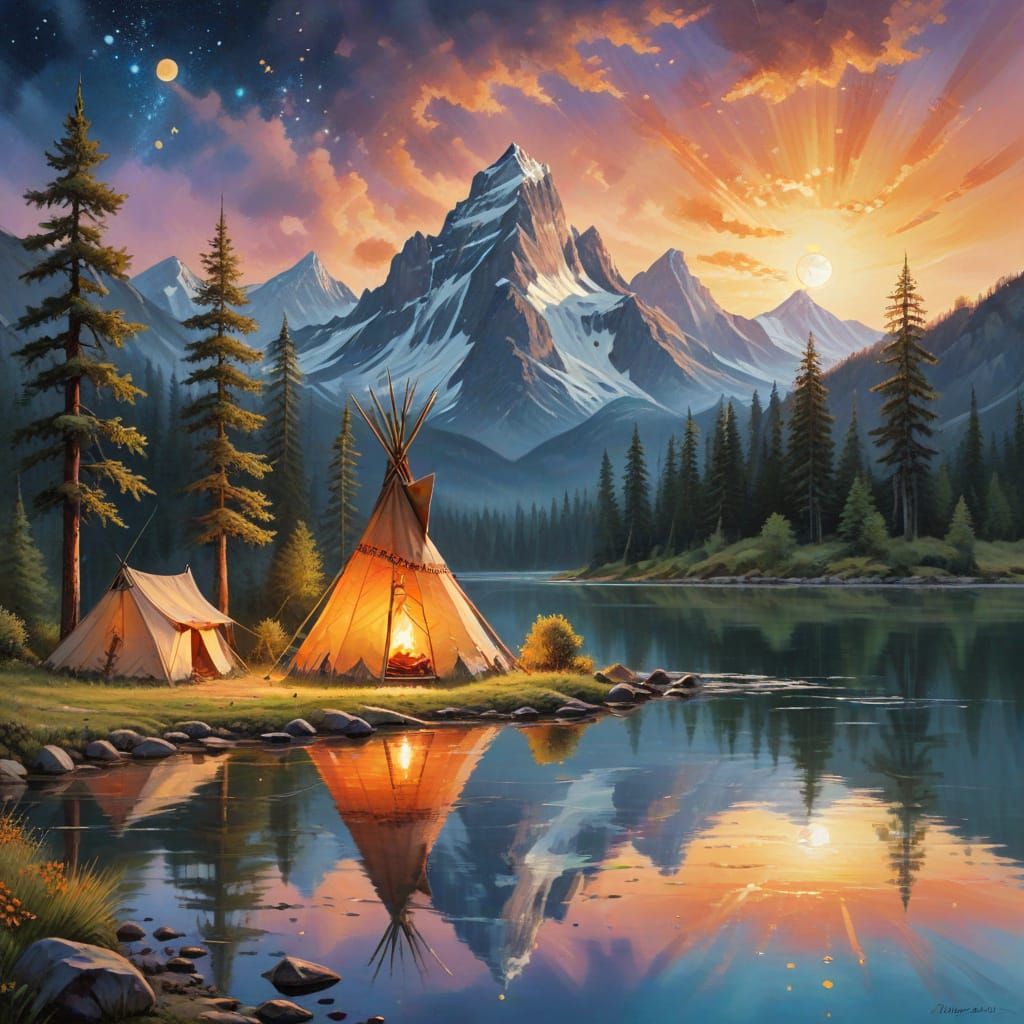 Dreamy Mountain Lake Scene at Twilight