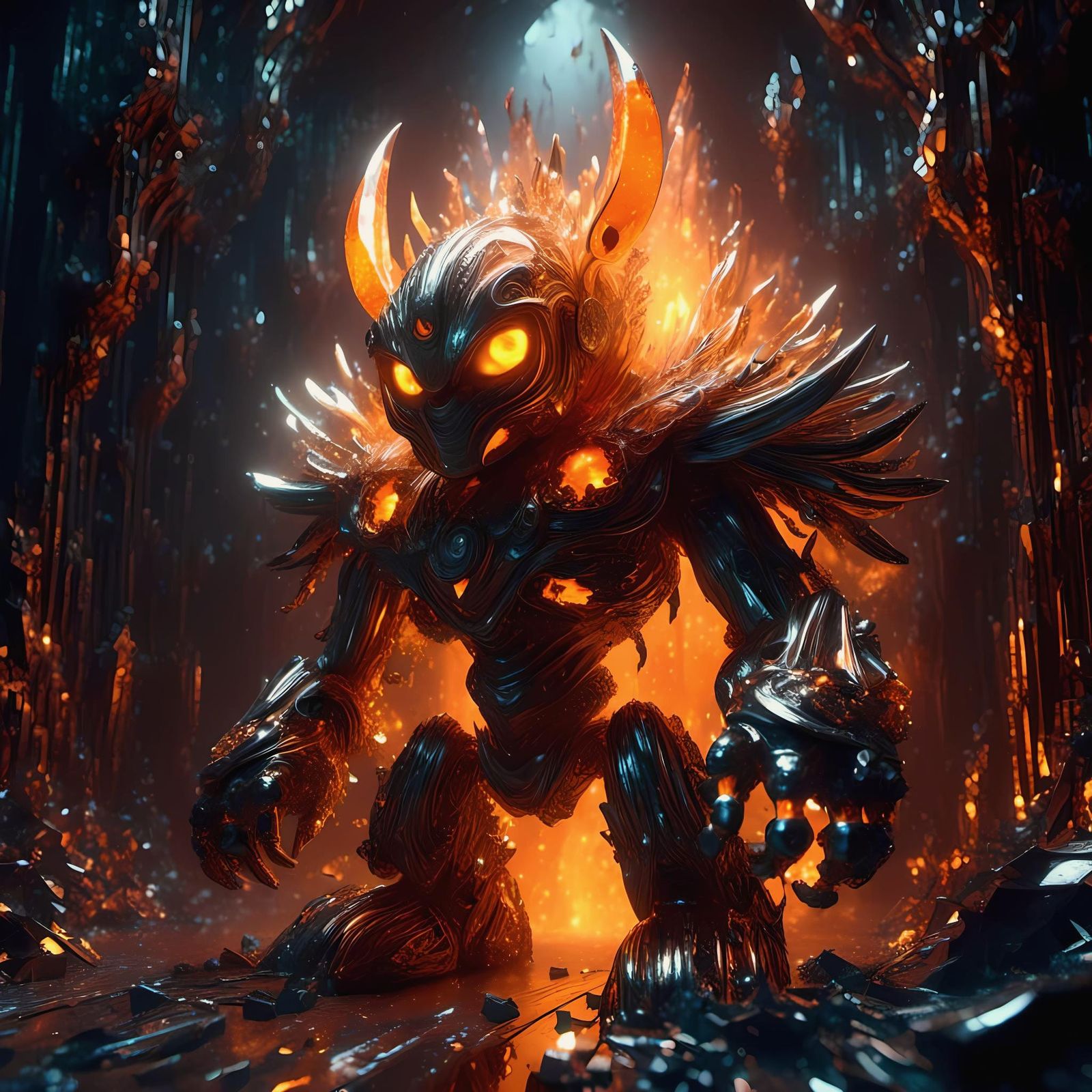 Dramatic Molten Metal Golem of Fire and Sparks
