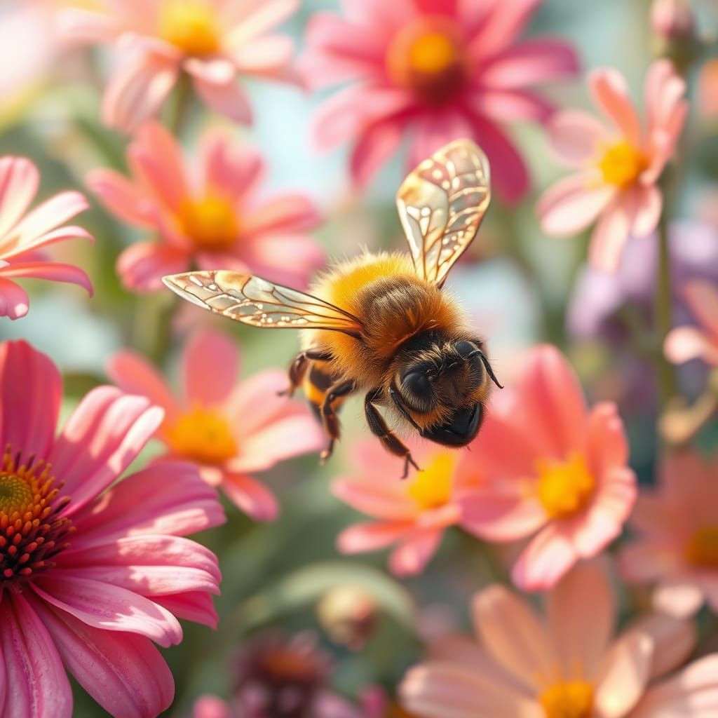 Bee Fluttering in Paradise: Watercolor-Style Image
