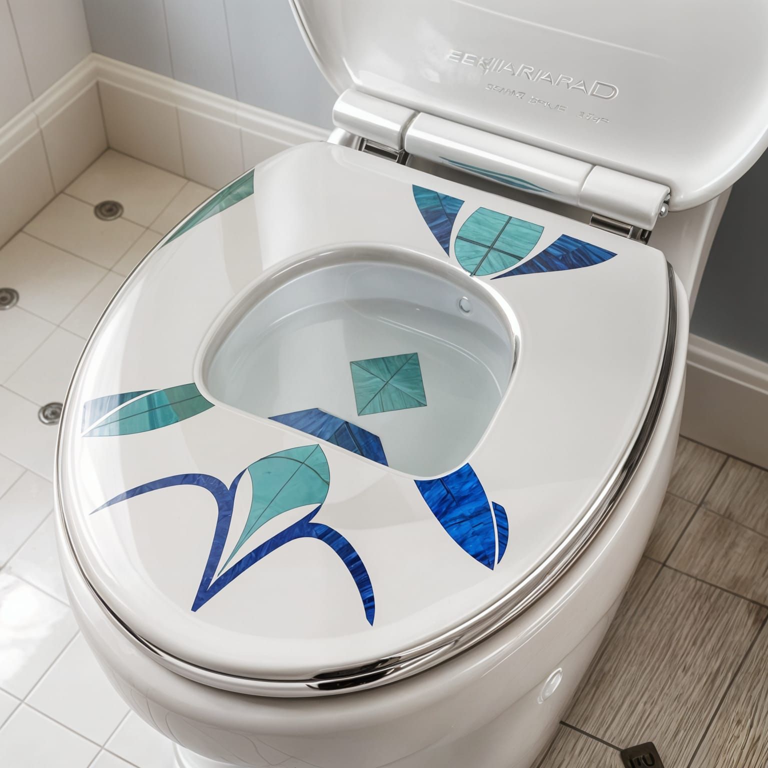 Art Deco Toilet Seat in Silver and Enamel