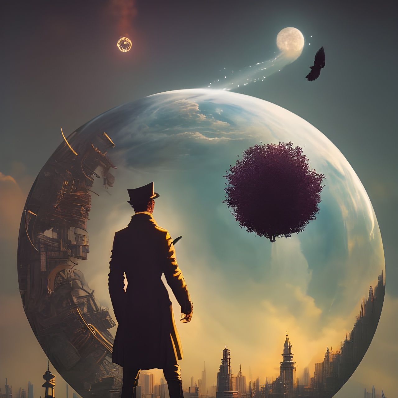 Time Traveler in Rococo Cyberpunk Collage Art