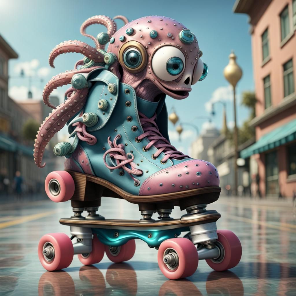 octopus wearing roller skates