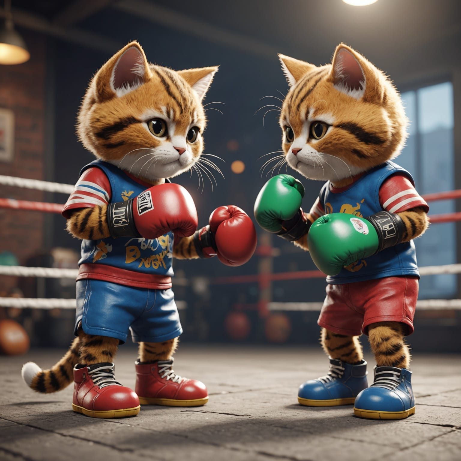 Cats Boxing in a 3D Game Cinematic Style