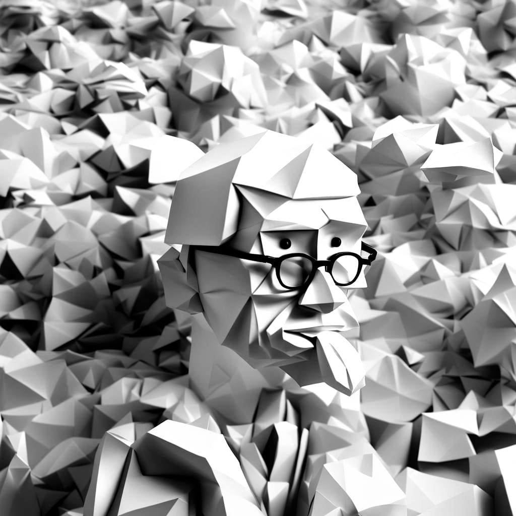 3D Black and White Character with Origami Papercraft Style