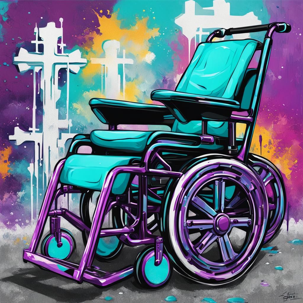 Futuristic Wheelchair in Chrome, Graffiti Art Style