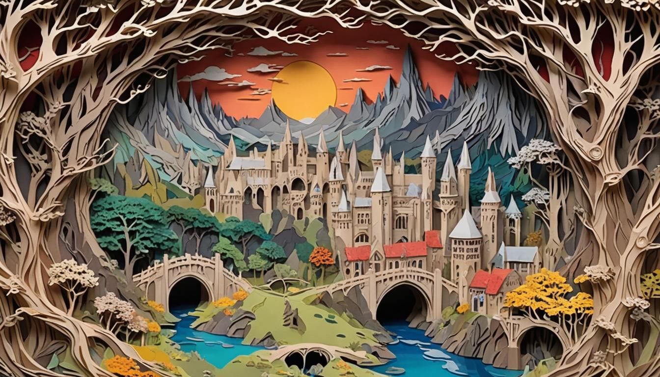Papercut Fantasy Landscape