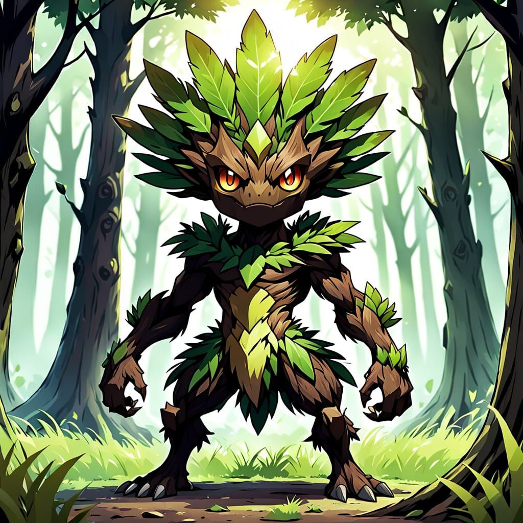 Majestic Grass Fakemon with Dark Brown and Black Tones