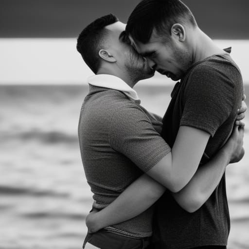 Emotional Beach Embrace Between Two Men