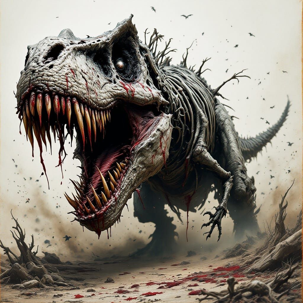 Zombie T-Rex: Decaying Terror in Dark Fantasy Style
