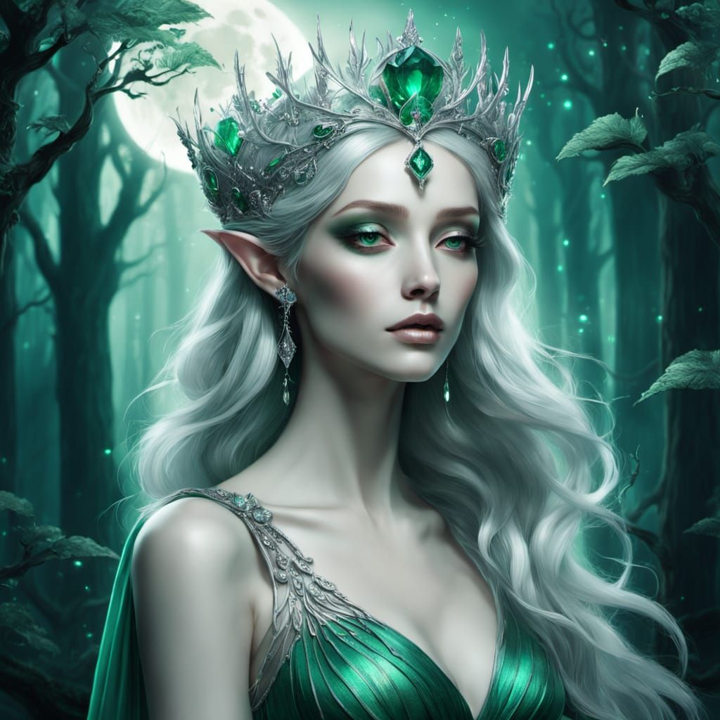 Ethereal Elven Queen in Silver Forest