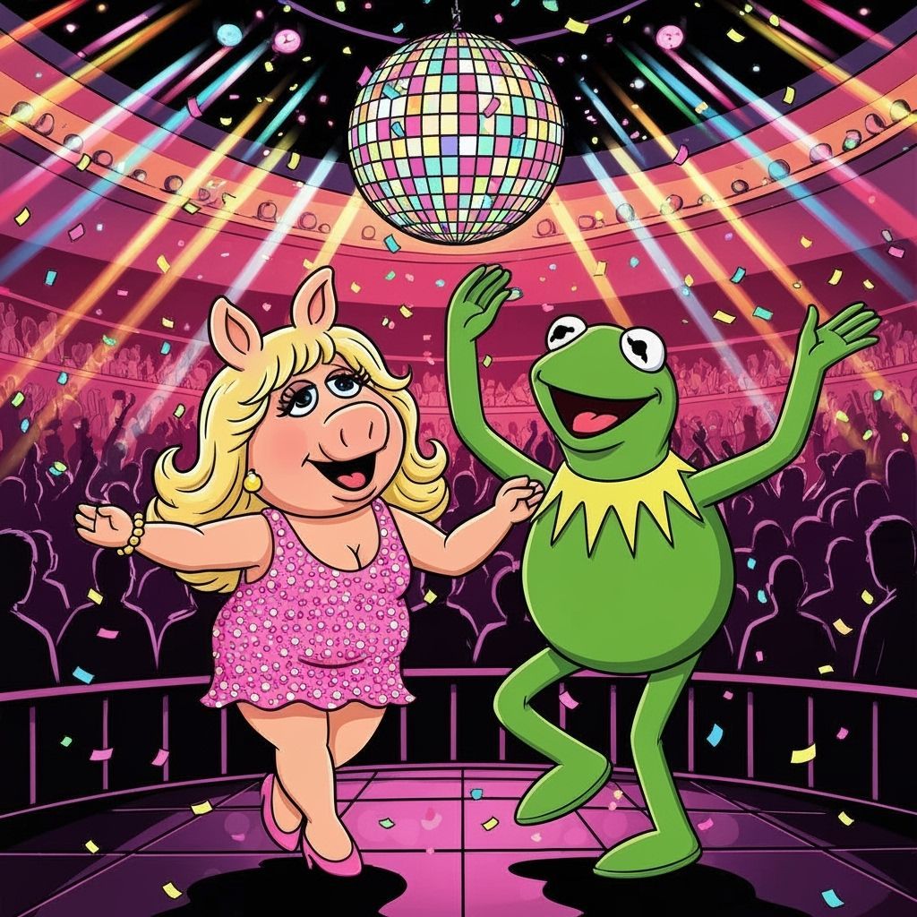 Miss Piggy and Kermit Dance in a 70s Cartoon Nightclub