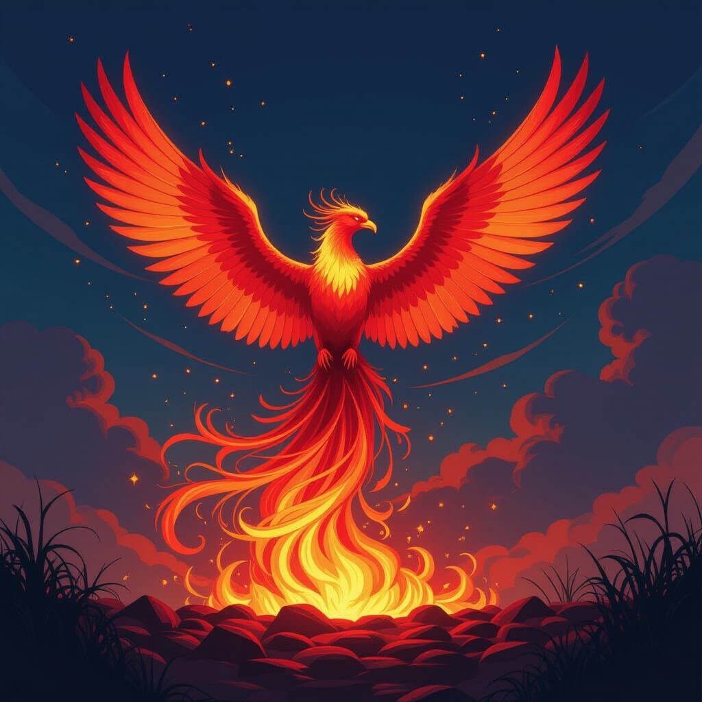 Majestic Phoenix Rebirth in Fiery Fantasy Art