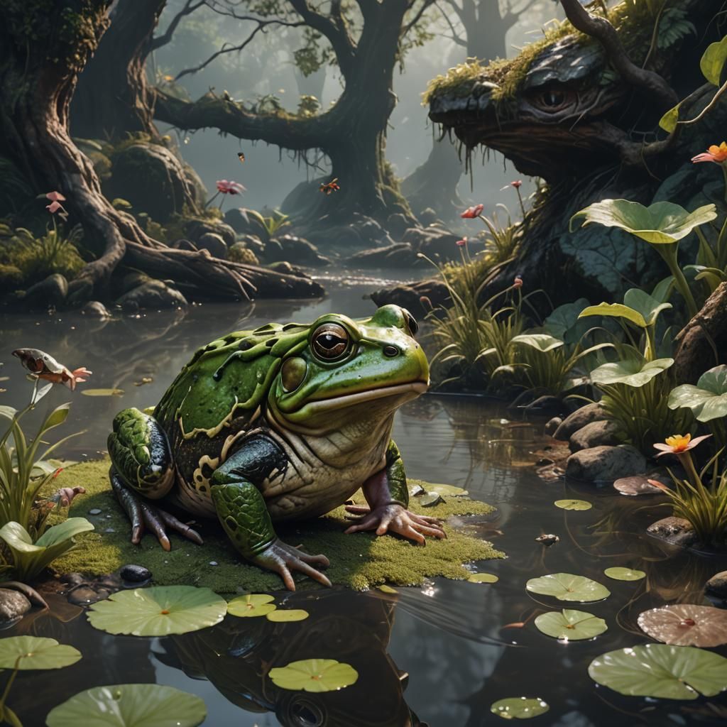 Bullfrog's Mouse Meal: Detailed Fantasy Art