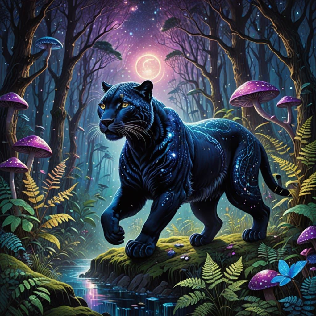 Enchanted Panther in Iridescent Hues