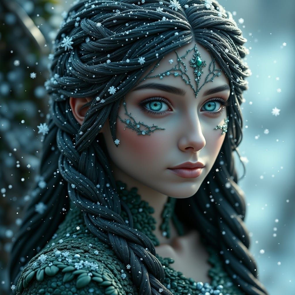 Fantasy Portrait of Braided Girl in Winter