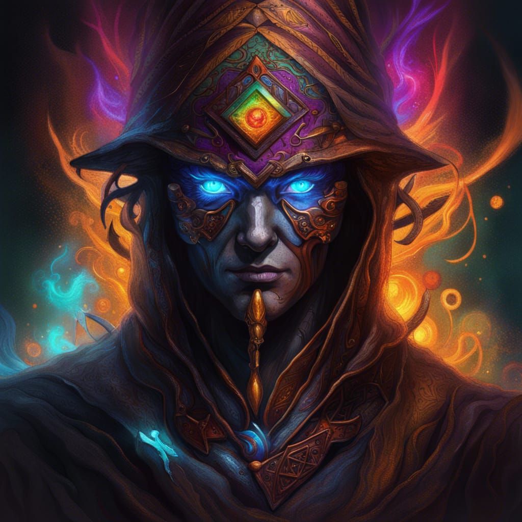 Ancient Warlock with Arcane Magic and Glowing Eyes