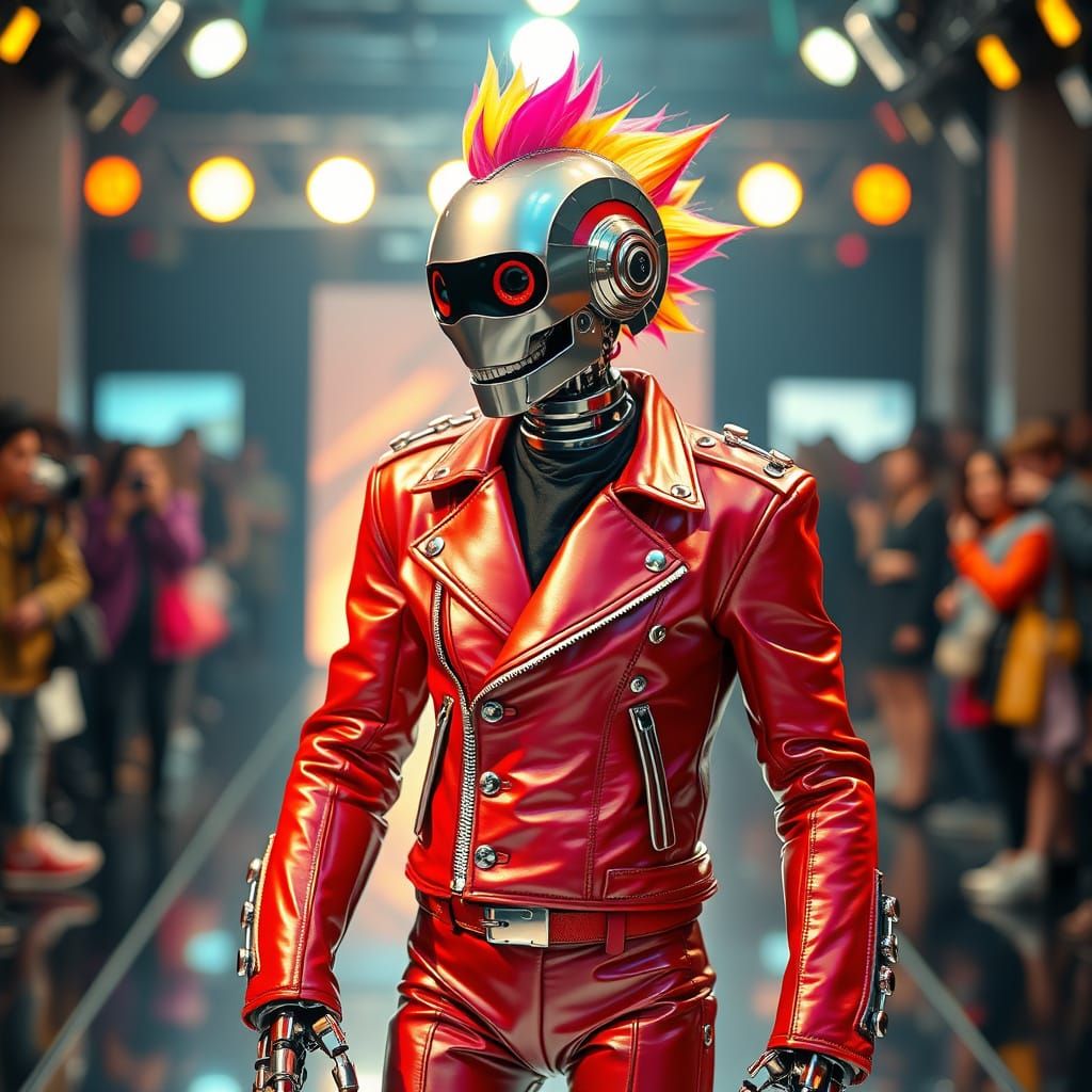 Robot Rockstar Struts the Catwalk in Edgy, Futuristic Style