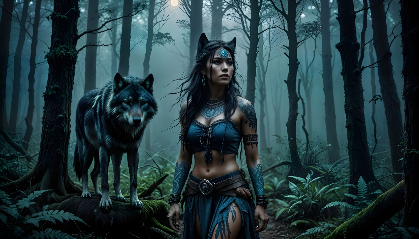 Wolf Goddess in Ethereal Forest