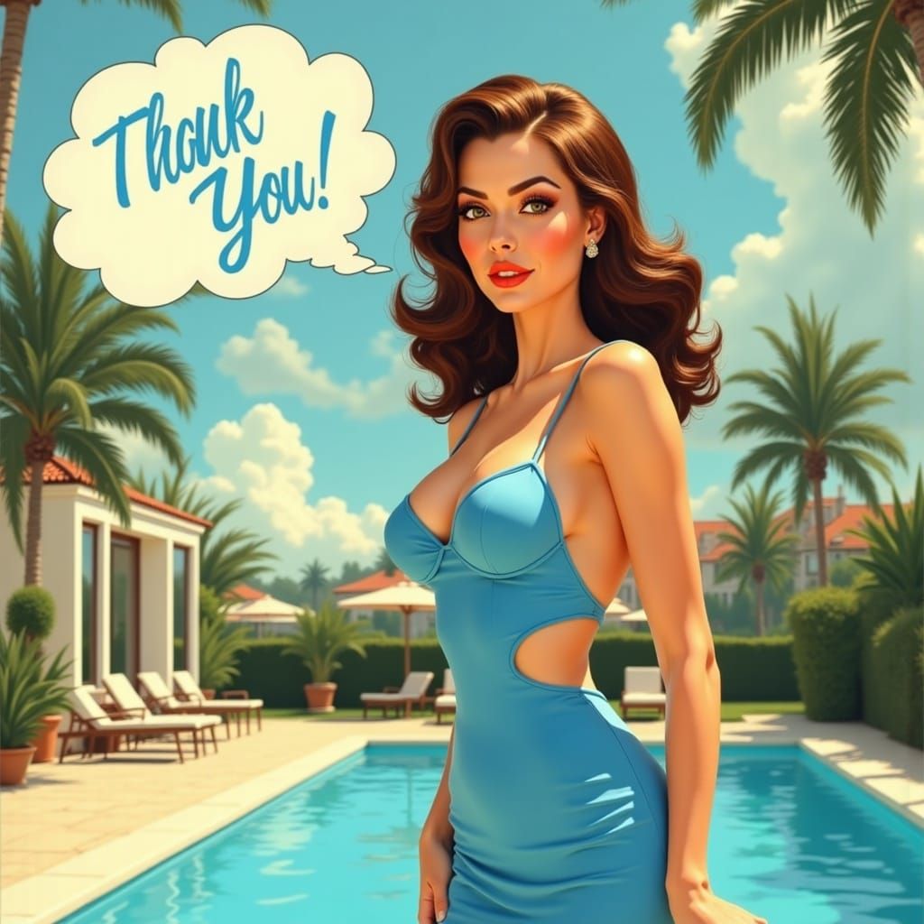 A Captivating Poolside Pin-Up in Blue
