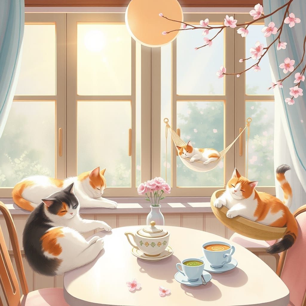Sunlit Cat Cafe Inspired by Miyazaki Film