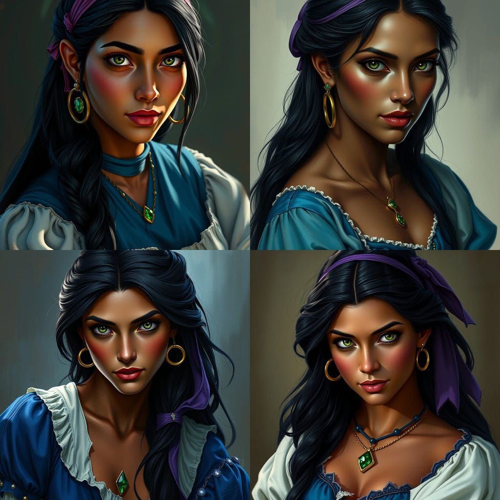 Romani Woman in Elegant Blue Gown, Inspired by Alphonse Much...