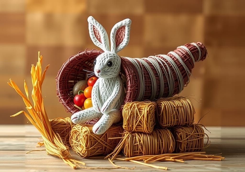 Rabbit and Cornucopia String Art Sculpture